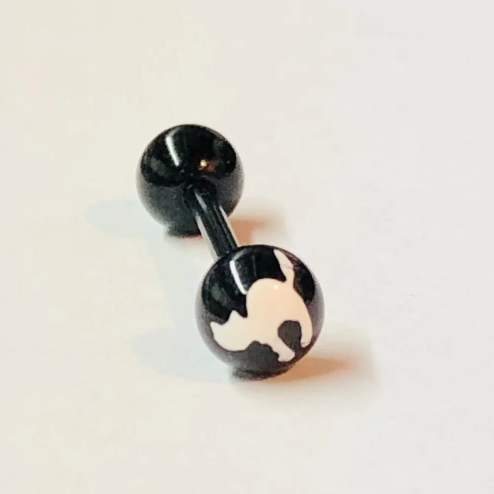 Here Kitty Kitty Acrylic Tongue Barbell Piercing